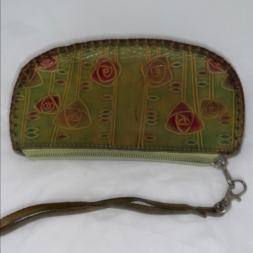 Green and Brown leather Women's Wristlet